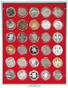 Box rouge 30 cases pour monnaies 33mm sous capsules LINDNER 2226