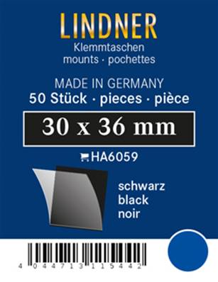 50 pochettes Lindner simple soudure fond noir 30 x 36 mm HA6059